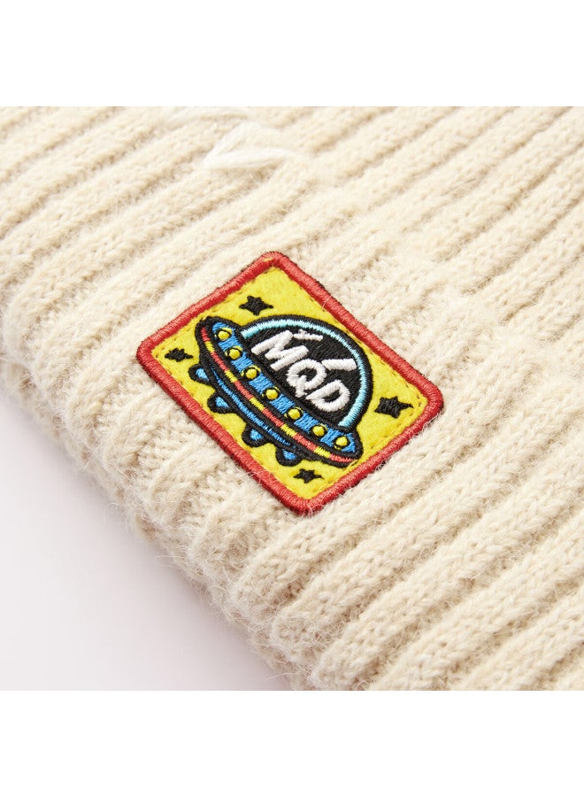 Mqd Boys' Winter Warm Ribbed Knit Hat With Cuffed Edge, Girls' Hat, Off-white, One Size - Image 5