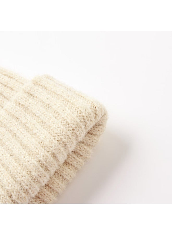 Mqd Boys' Winter Warm Ribbed Knit Hat With Cuffed Edge, Girls' Hat, Off-white, One Size - Image 3