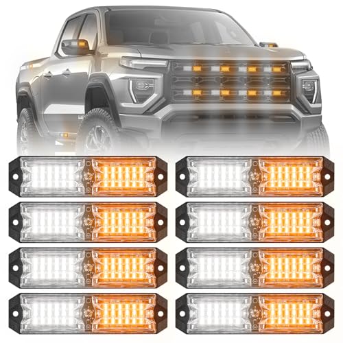 ELECHOI 8pcs Ultra Slim Amber White LED Emergency Flashing Warning Strobe Lights Sync Feature SurfaceMount Beacon Hazard Light for Vehicles Trucks and Cars - Image 1