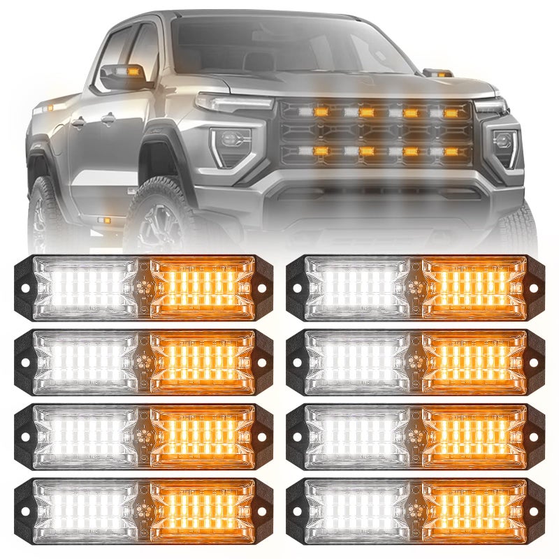 ELECHOI 8pcs Ultra Slim Amber White LED Emergency Flashing Warning Strobe Lights Sync Feature SurfaceMount Beacon Hazard Light for Vehicles Trucks and Cars - Image 3