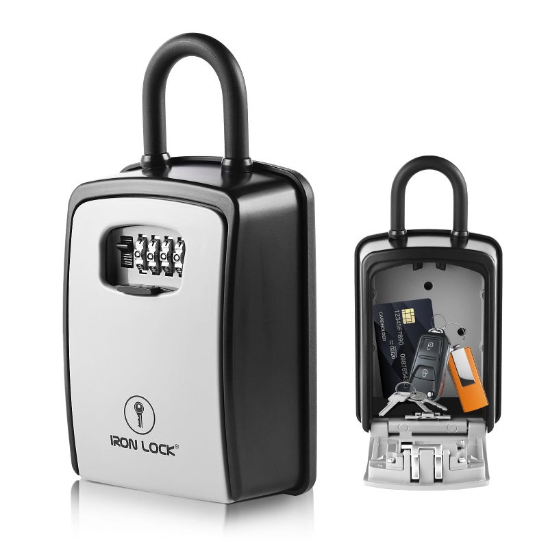 Iron Lock Key Lock Box Portable with UShackle XXL Waterproof HeavyDuty Metal Safe with 4Digit Combination for Spare Keys Outside on Door Knob Fence or Gate Extra Large Grey XXL - Image 2