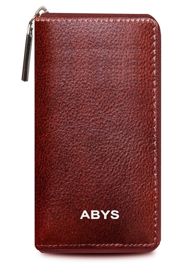 ABYS New Year Special Genuine Brown Leather Unisex Card Case||Walletwith Zip Closure(Set of 2 - One Wallet & One Key Ring) - Image 1