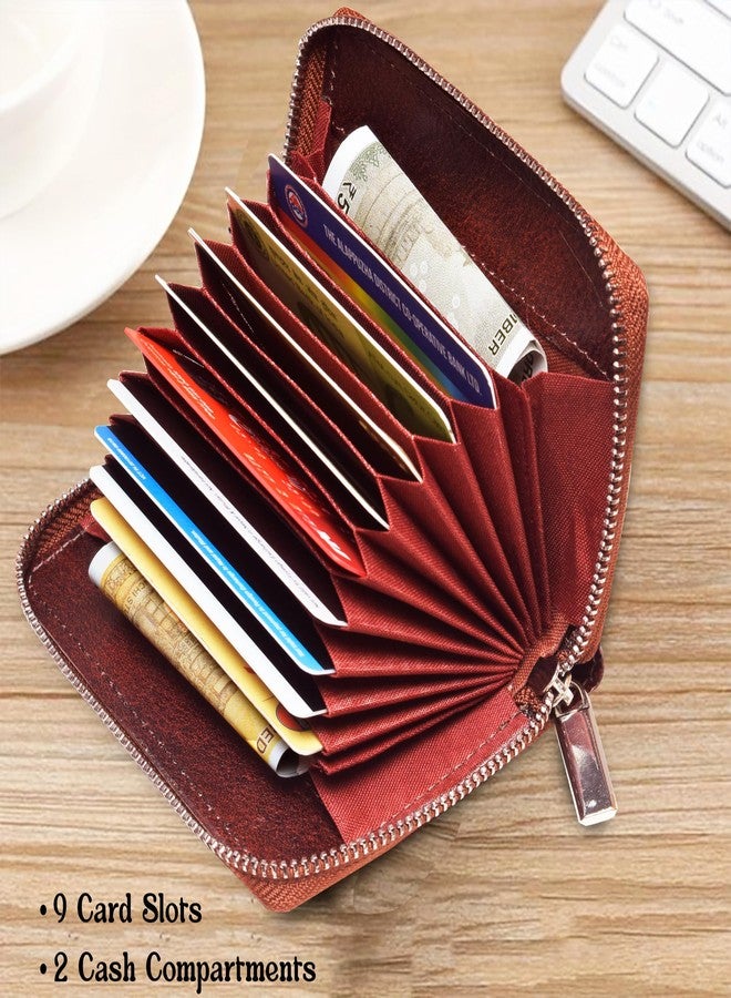 ABYS New Year Special Genuine Brown Leather Unisex Card Case||Walletwith Zip Closure(Set of 2 - One Wallet & One Key Ring) - Image 4