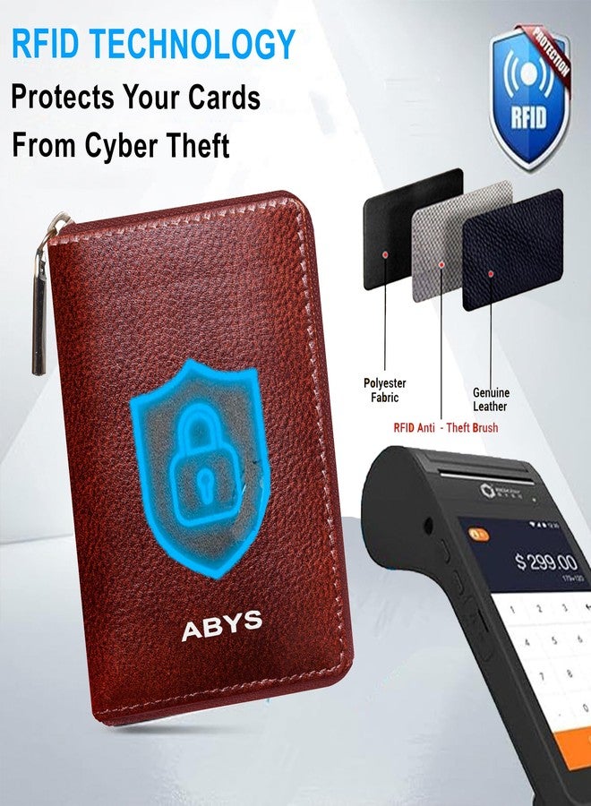 ABYS New Year Special Genuine Brown Leather Unisex Card Case||Walletwith Zip Closure(Set of 2 - One Wallet & One Key Ring) - Image 5