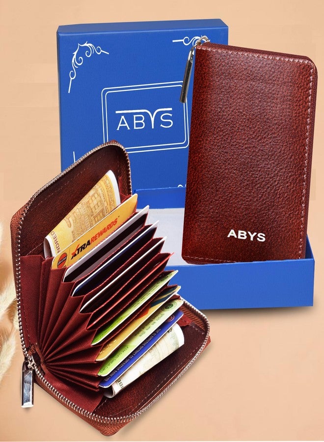 ABYS New Year Special Genuine Brown Leather Unisex Card Case||Walletwith Zip Closure(Set of 2 - One Wallet & One Key Ring) - Image 3