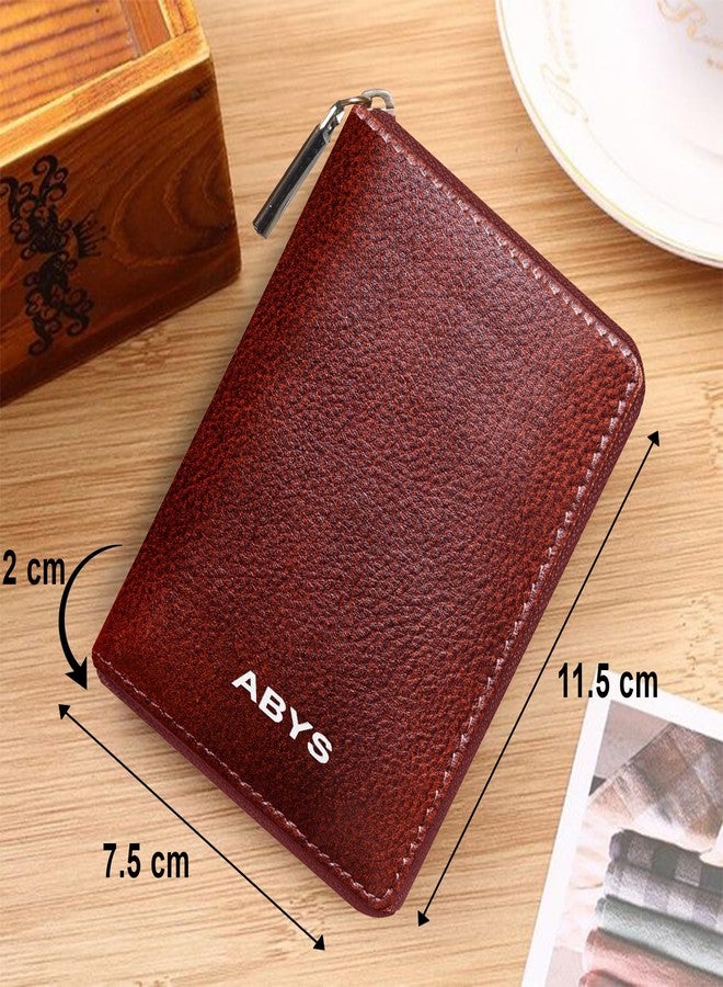 ABYS New Year Special Genuine Brown Leather Unisex Card Case||Walletwith Zip Closure(Set of 2 - One Wallet & One Key Ring) - Image 2