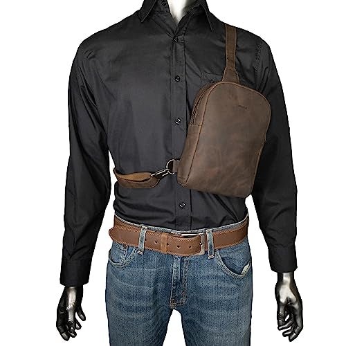 Hide & Drink, Rounded Crossbody Bag with Adjustable Strap, Messenger Bag, Travel Accessory, Full Grain Leather, Handmade, Bourbon Brown - Image 2