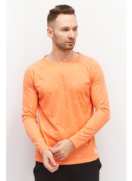 Tenth + Ocean Men Crew Neck Long Sleeve Allover Print T-Shirt, Orange  - Image 1