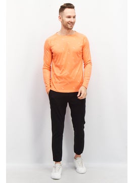 Tenth + Ocean Men Crew Neck Long Sleeve Allover Print T-Shirt, Orange  - Image 4