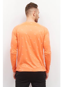 Tenth + Ocean Men Crew Neck Long Sleeve Allover Print T-Shirt, Orange  - Image 3