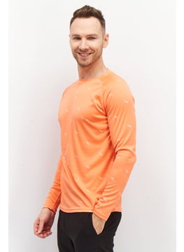 Tenth + Ocean Men Crew Neck Long Sleeve Allover Print T-Shirt, Orange  - Image 2