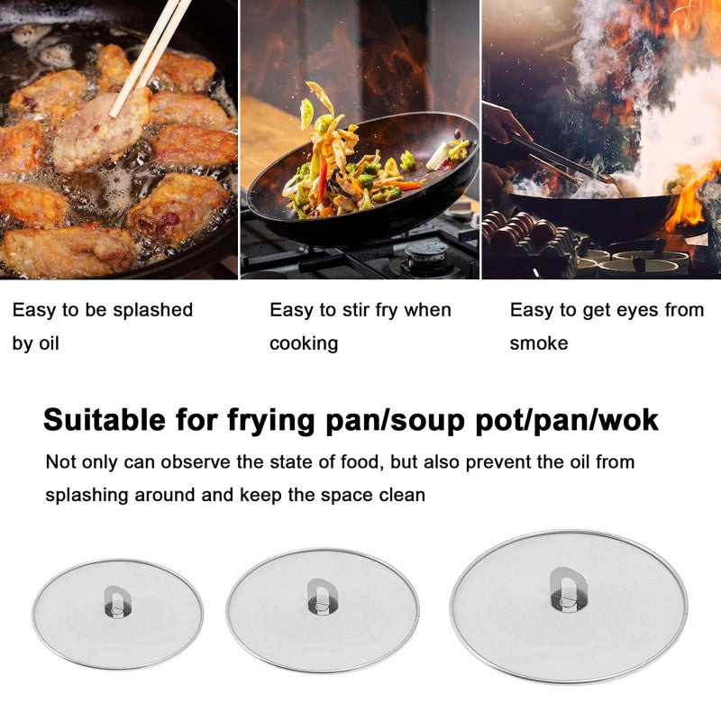 Handook Splatter Screen for Cooking - Stainless Steel Grease Splatter Guard for Frying Pan, No Cooking Oil Mess No Burns, Ultra Fine Mesh Lids Set of 3(10", 11.5", 13") - Image 2