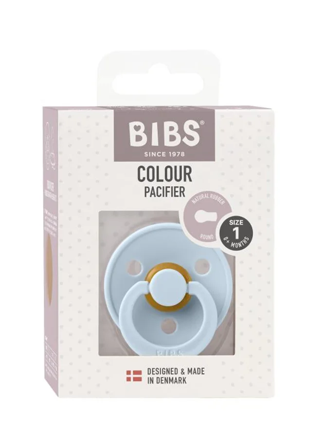 BIBS Colour Latex Pacifier, Size 1, Round Nipple, Baby Blue, 1 Pack
