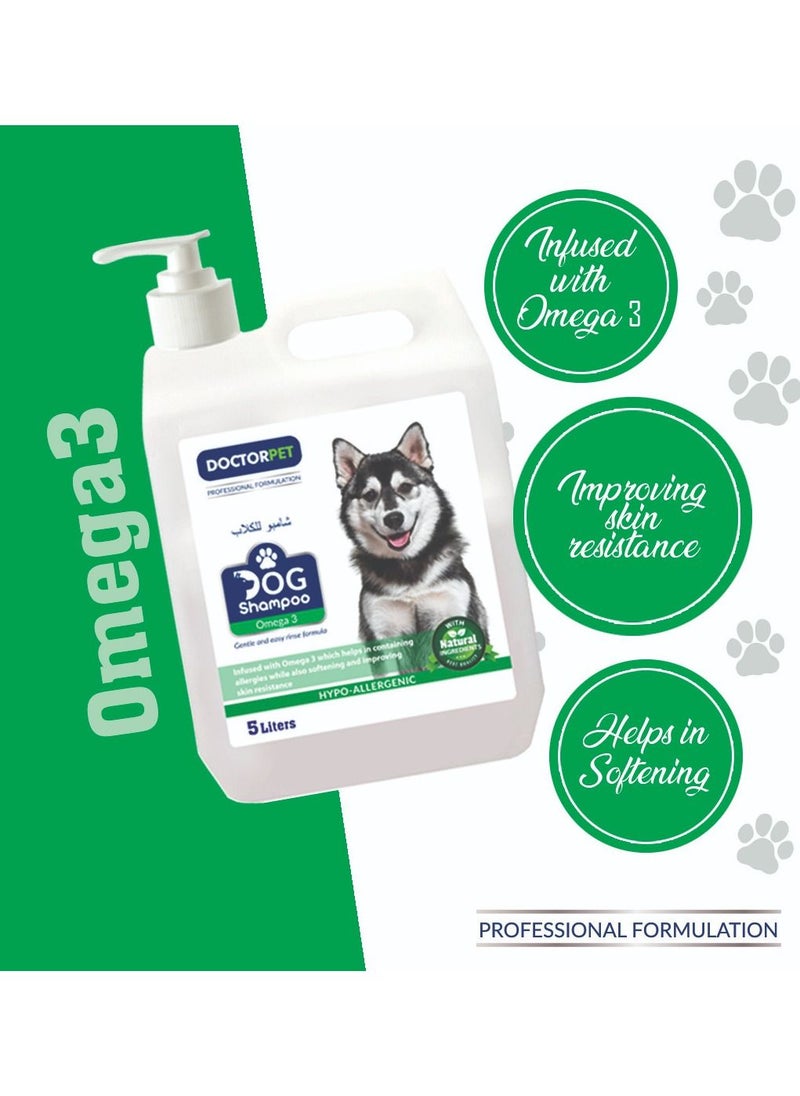 DOCTERPET Doctor Pet Dog Shampoo Omega-3 5 Liters – Moisturizing, Hypo-Allerginic, Gentle Formula for Soft, Healthy Coat & Skin  - Image 2