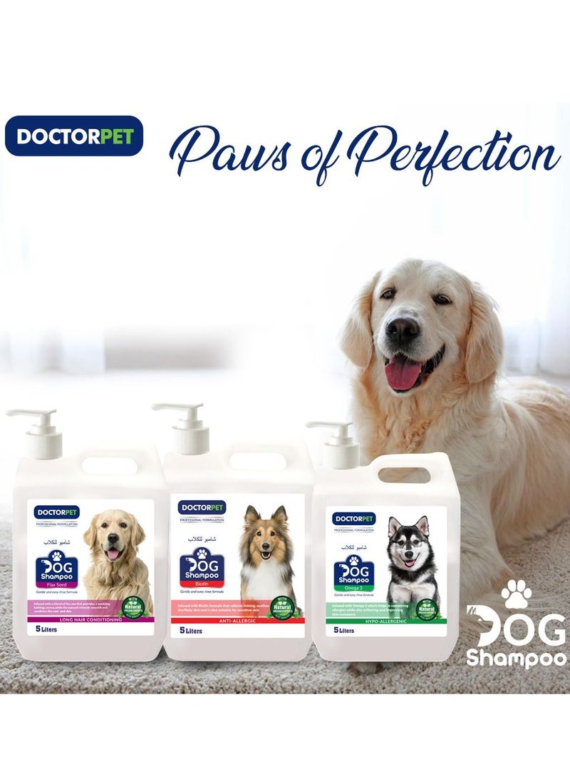 DOCTERPET Doctor Pet Dog Shampoo Omega-3 5 Liters – Moisturizing, Hypo-Allerginic, Gentle Formula for Soft, Healthy Coat & Skin  - Image 3