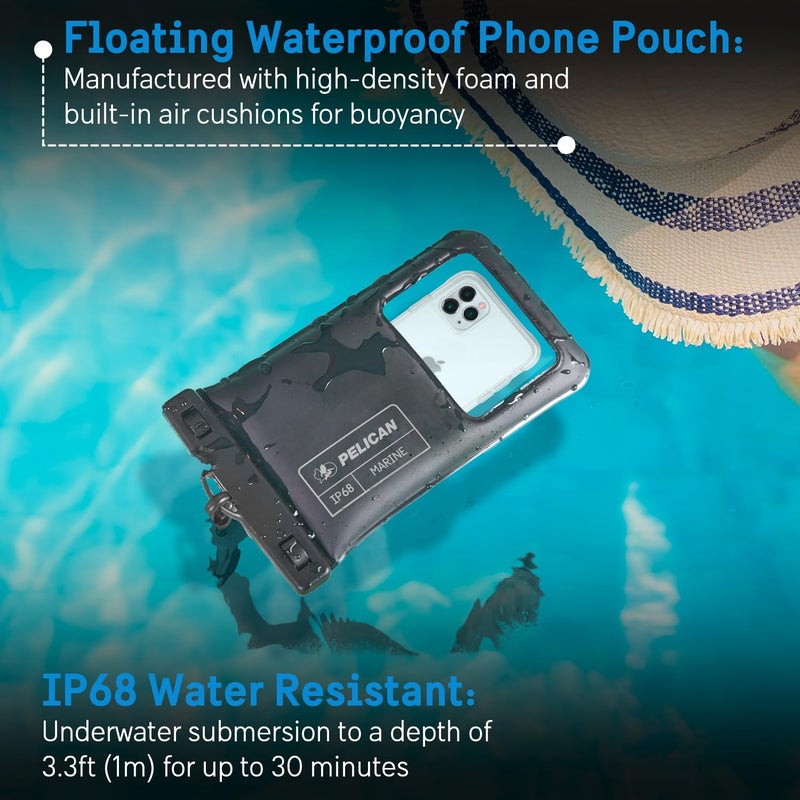 Pelican 2 Pack Marine - IP68 Waterproof Phone Pouch (XL Size) Floating Waterproof Phone Case - Beach Cruise Ship Travel Essentials - Works with All Phones - Detachable Lanyard - Stealth Black - Image 2
