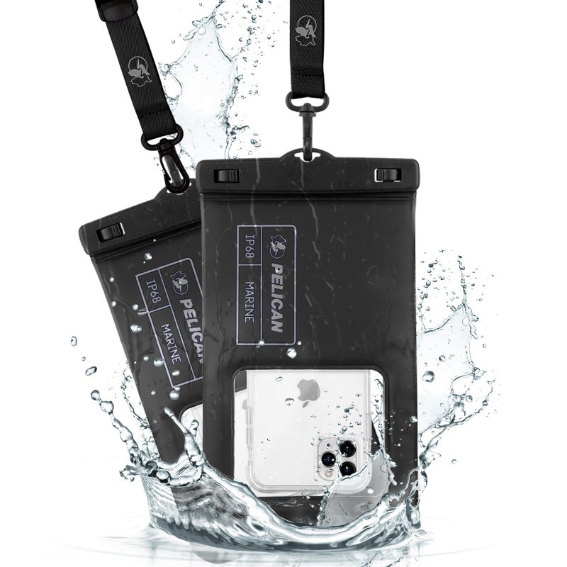Pelican 2 Pack Marine - IP68 Waterproof Phone Pouch (XL Size) Floating Waterproof Phone Case - Beach Cruise Ship Travel Essentials - Works with All Phones - Detachable Lanyard - Stealth Black - Image 1