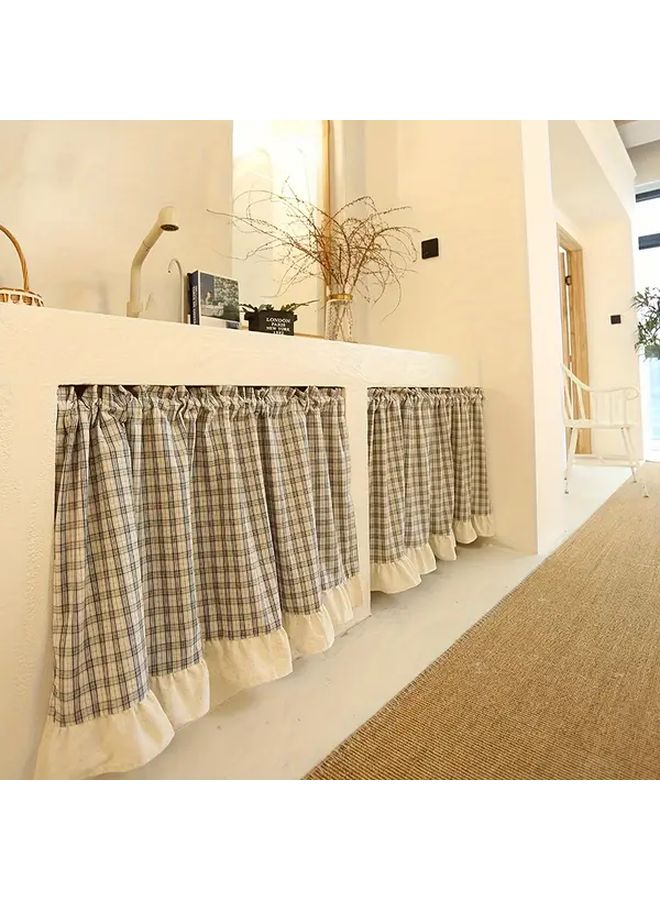 Modern Blackout Coffee Curtain Plaid Design 51 97x17 72 Inch Blue White Polyester Rod Pocket - Image 3