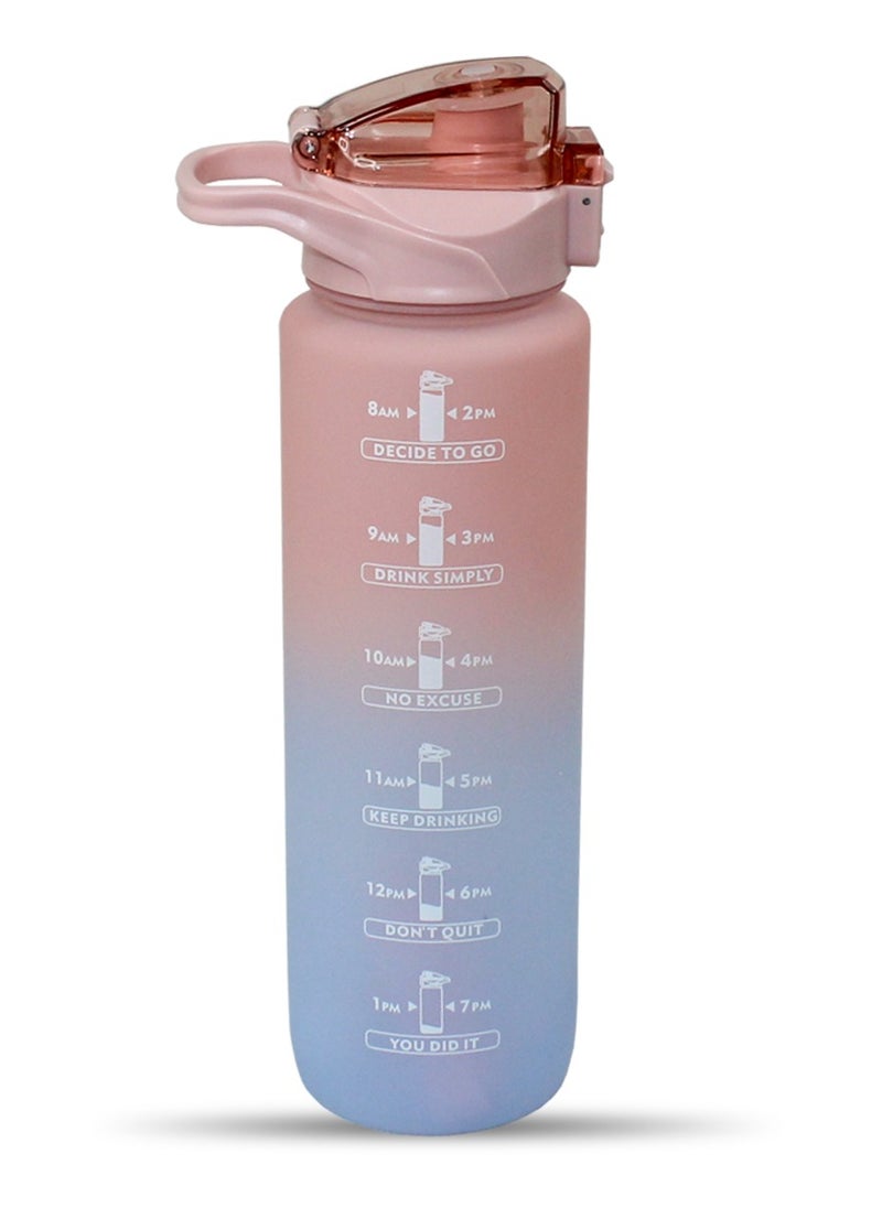 QUTOOB Water Bottle With Motivational Time Marker and Measuring Scale, 1000ml Sports Water Bottle for School, Office, Home, Gym - Safe For Health, BPA Free, Water Bottle With Straw, Lid Lock, Strap, Handle  - Image 1