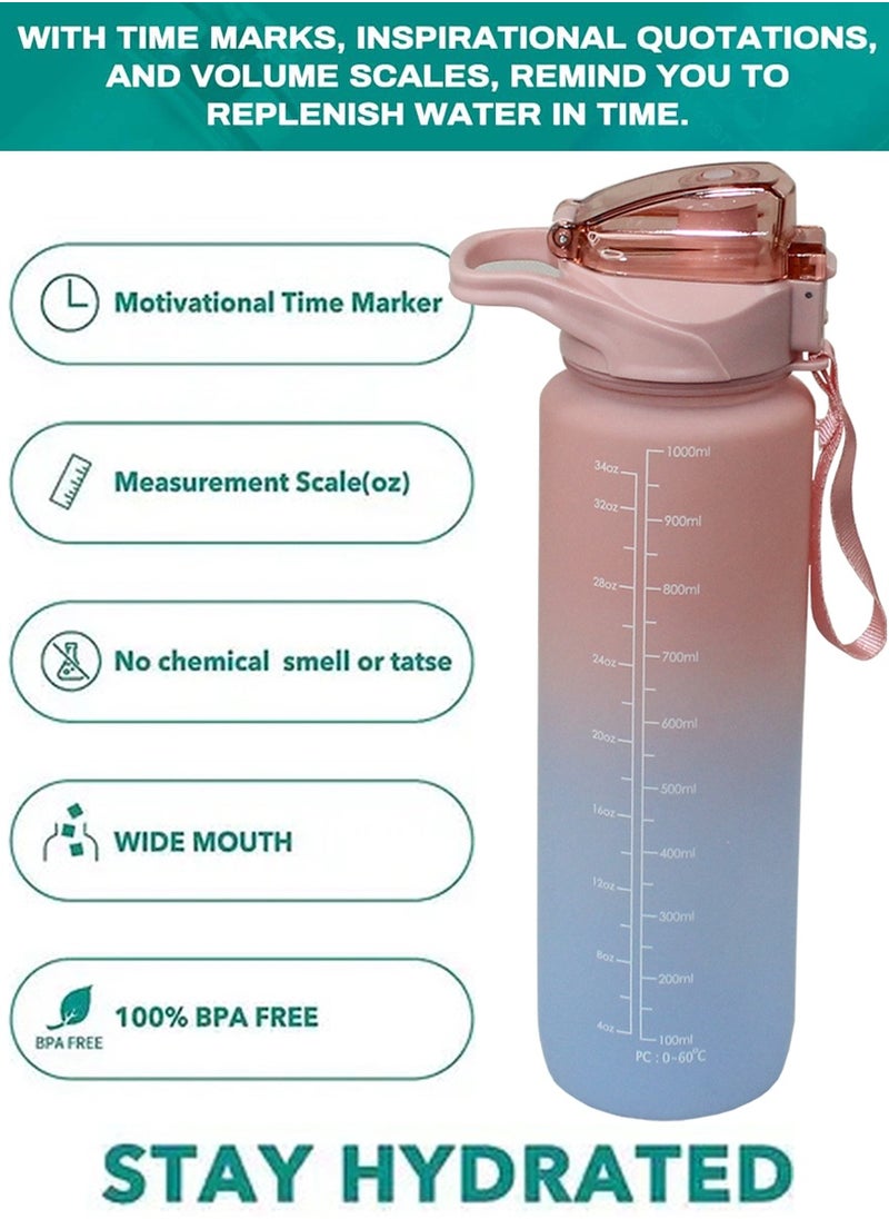 QUTOOB Water Bottle With Motivational Time Marker and Measuring Scale, 1000ml Sports Water Bottle for School, Office, Home, Gym - Safe For Health, BPA Free, Water Bottle With Straw, Lid Lock, Strap, Handle  - Image 2