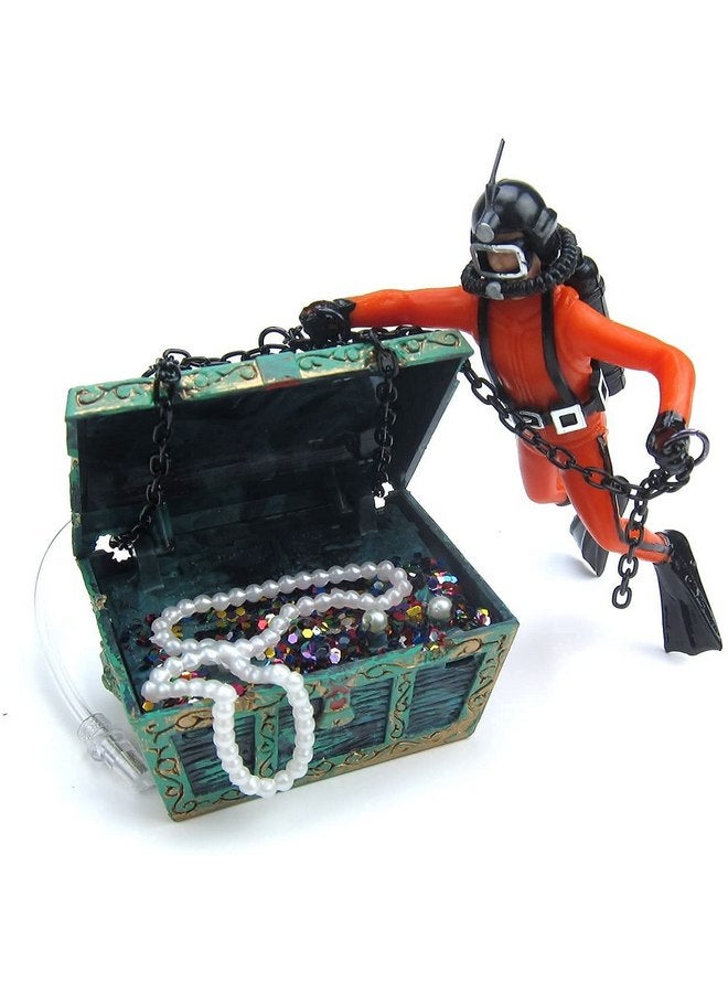 Mesee Aquarium Floating Diver Ornament, Micro Landscape Decor Undersea Treasure Chest Diver Aquarium Decoration for Home Fish Tank Arts Crafts Decorating - Image 1