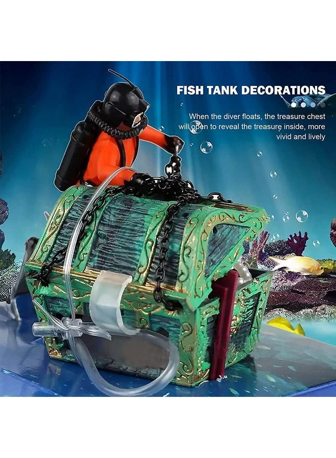 Mesee Aquarium Floating Diver Ornament, Micro Landscape Decor Undersea Treasure Chest Diver Aquarium Decoration for Home Fish Tank Arts Crafts Decorating - Image 2