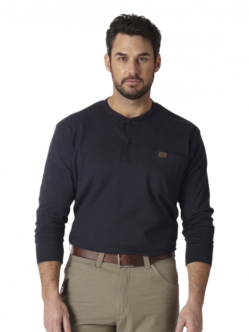 Wrangler Riggs Workwear mens Long Sleeve henley shirts, Navy, X-Large US - Image 1