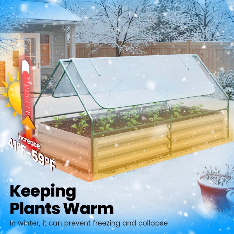 Quictent Raised Garden Bed with Cover Outdoor Galvanized Metal Planter Box Kit, w/ 2 Large Screen Windows Mini Greenhouse 20pcs T Tags 1 Pair of Gloves Included for Growing Vegetables 6x3x1ft (Clear) - Image 4