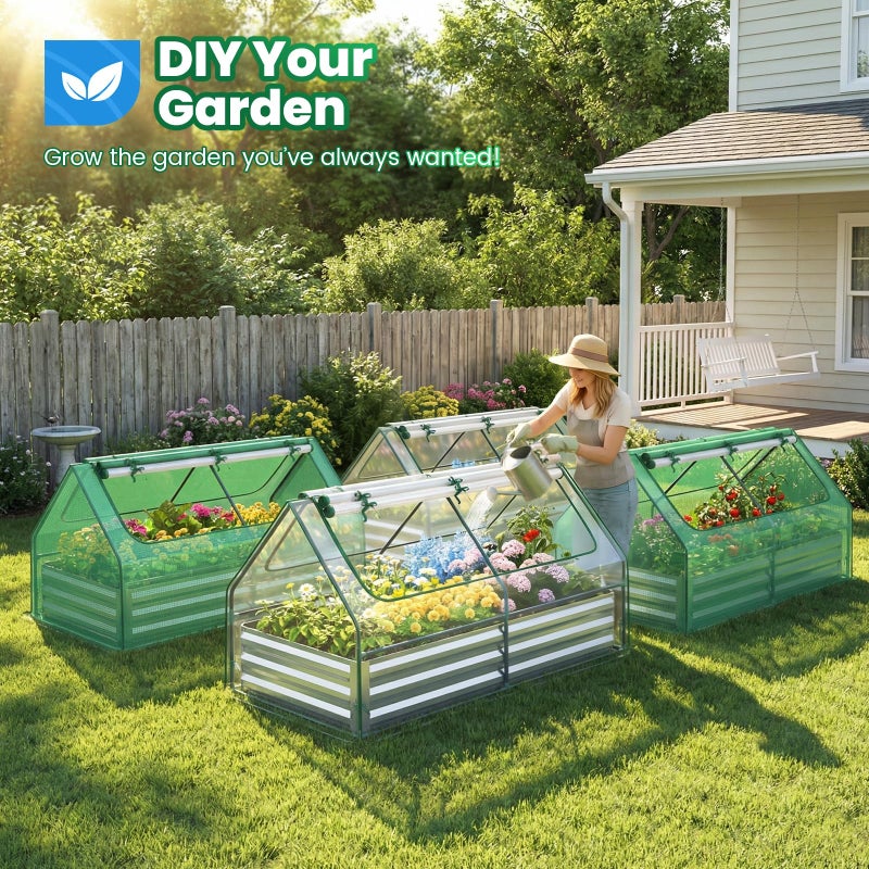 Quictent Raised Garden Bed with Cover Outdoor Galvanized Metal Planter Box Kit, w/ 2 Large Screen Windows Mini Greenhouse 20pcs T Tags 1 Pair of Gloves Included for Growing Vegetables 6x3x1ft (Clear) - Image 2