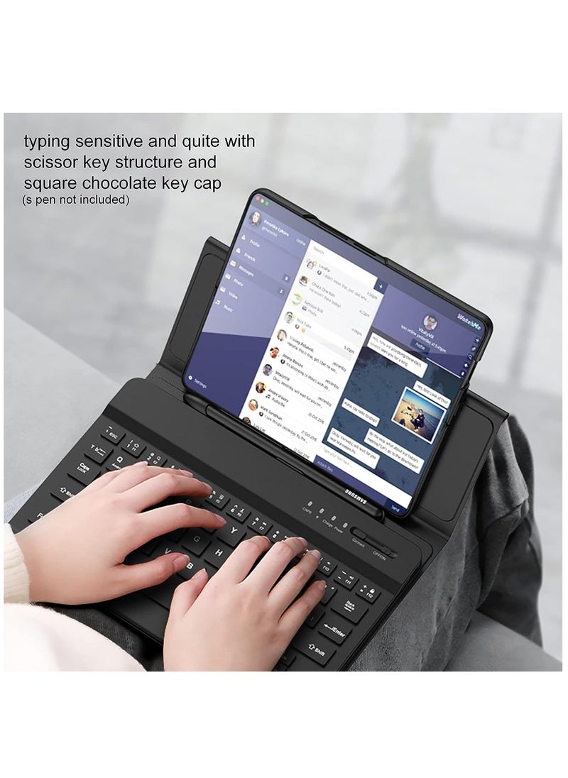 SYOSI - جراب جلدي بلوحة مفاتيح بلوتوث لاسلكية متوافقة مع Samsung Galaxy Z Fold 5 وZ Fold 4 وZ Fold 3 وZ Fold 2 وGoogle Pixel Fold Mini، سهل الحمل، مريح في الكتابة - ألياف الكربون - Image 1
