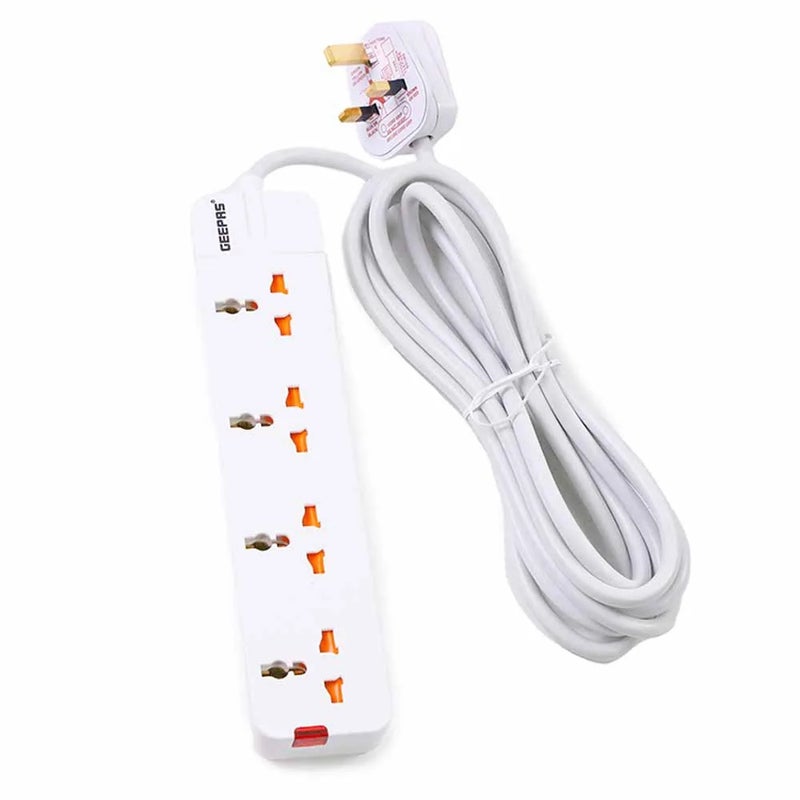 Geepas Extension Socket, Extension Board with 4 Ways Socket Outlet, Power Extender with 3 Meter Cable - Image 1