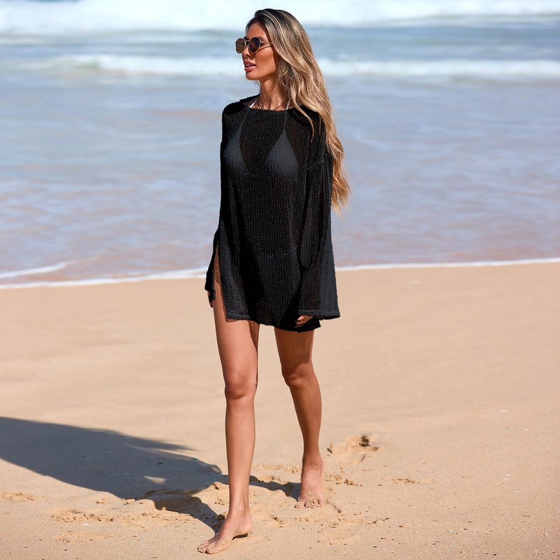 Glitter Hollow Out Off Shoulder Bikini Cover Up with Snowflake Pattern - Image 4