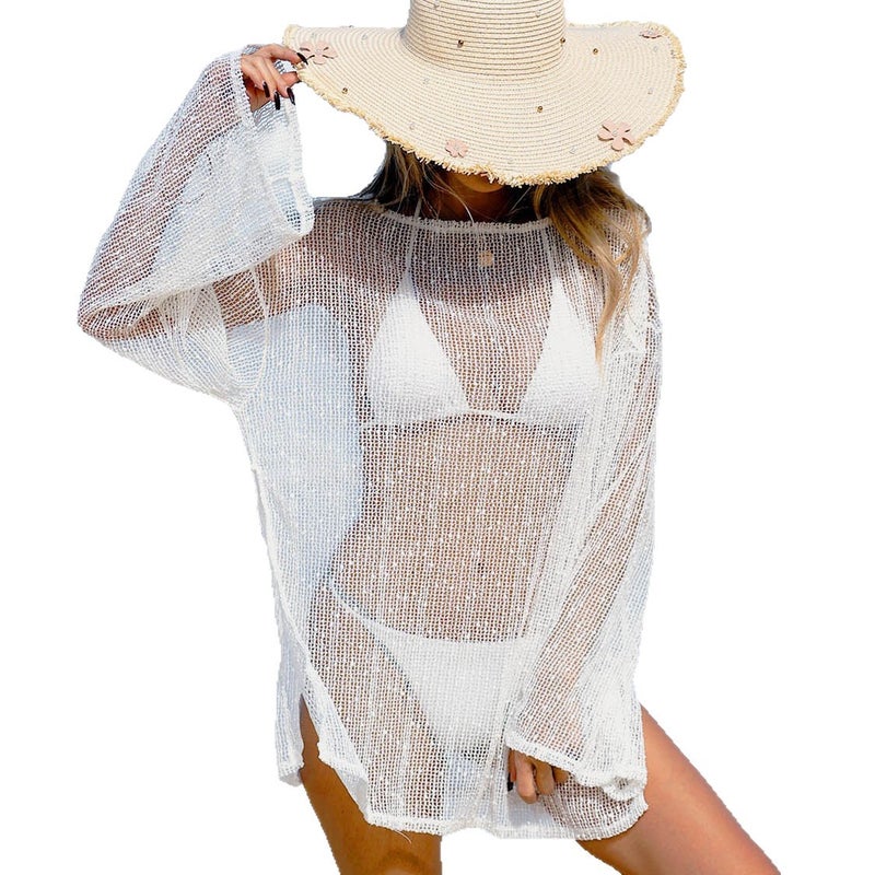 Glitter Hollow Out Off Shoulder Bikini Cover Up with Snowflake Pattern - Image 5