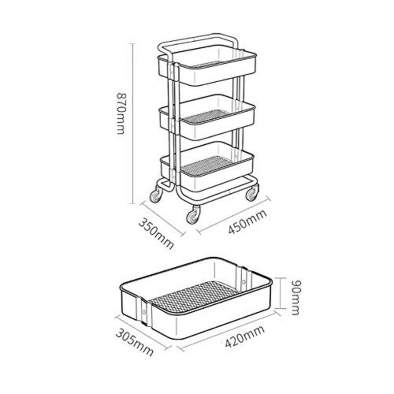Bathroom Storage Medical Cart Tool Mobile Beauty Salon Rolling Trolley Cart, 3 Tier Living Room Kitchen Storage Cart with Rotatable Pulley - Image 3