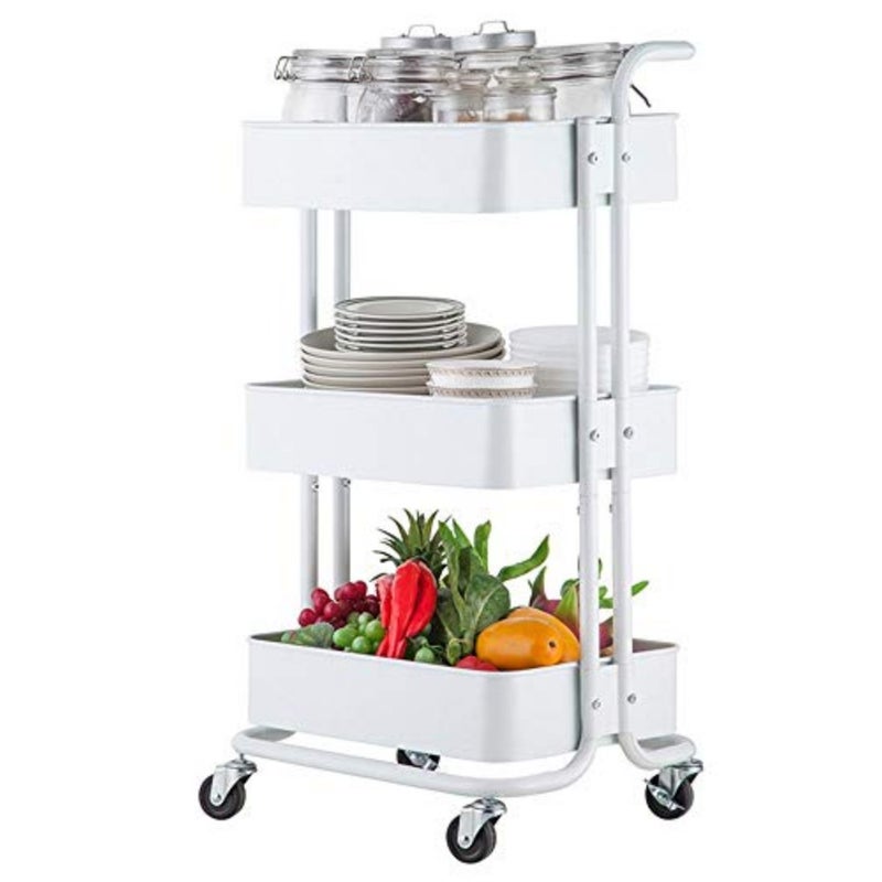Bathroom Storage Medical Cart Tool Mobile Beauty Salon Rolling Trolley Cart, 3 Tier Living Room Kitchen Storage Cart with Rotatable Pulley - Image 2