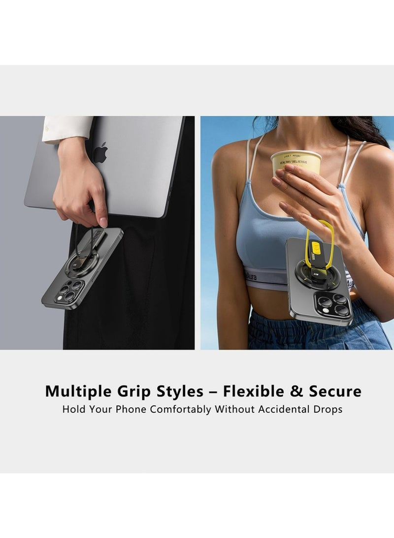 إكس ليفيل قبضة الهاتف لـ Magsafe Phone Stand 360 ° Roration Gym Holder Phone Kickstand Silicone Finger Ring تصميم مفصل تخفيف الضغط المبتكر مع خاتم المغناطيس متوافق مع سلسلة آيفون 17/16/15/14/13/12 ، سلسلة سامسونج غالاكسي S24 / 25 أسود - Image 5