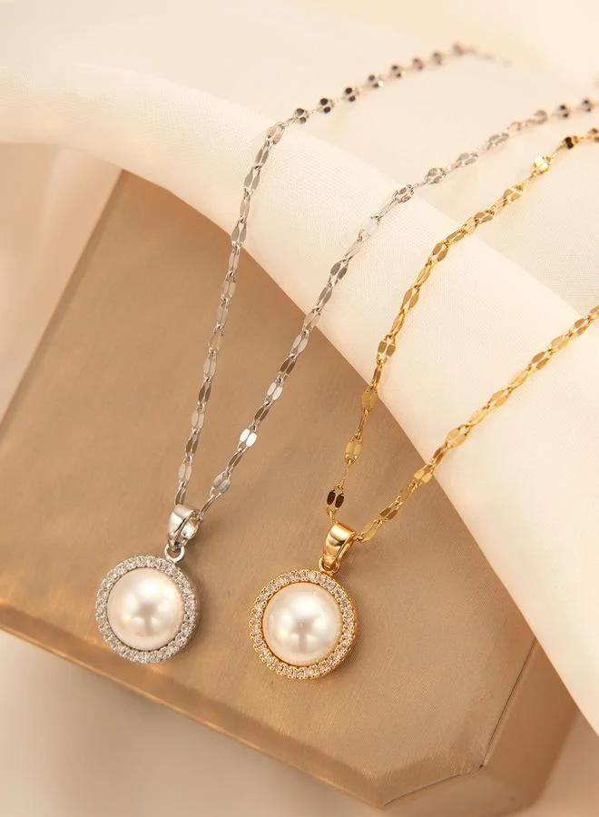 Take Two Take Two Gold Faux Pearl Embellished Drop Necklace