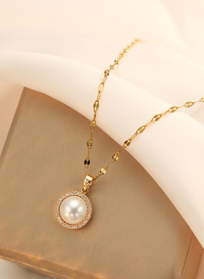 Take Two Gold Faux Pearl Embellished Drop Necklace - Image 1