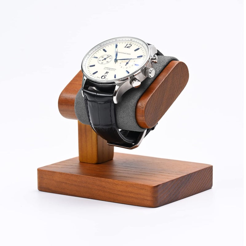 Oirlv Solid Wood Single Watch Display Stand Showcase Bracelet Bangle Jewelry Display Holder Wristwatch Holder for Men or WomenGrey - Image 2