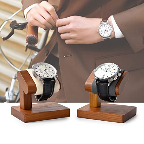 Oirlv Solid Wood Single Watch Display Stand Showcase Bracelet Bangle Jewelry Display Holder Wristwatch Holder for Men or WomenGrey - Image 3