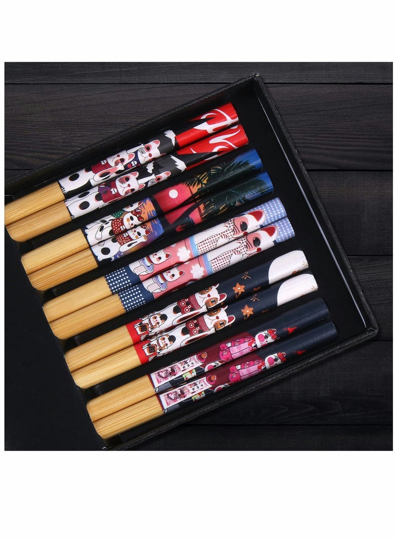 Bamboo Chopsticks Premium 5 Pack Japanese Reusable Chopsticks with Fortune Cat Print Natural Food Grade Chop Sticks for Sushi Asian Dishes - Image 4