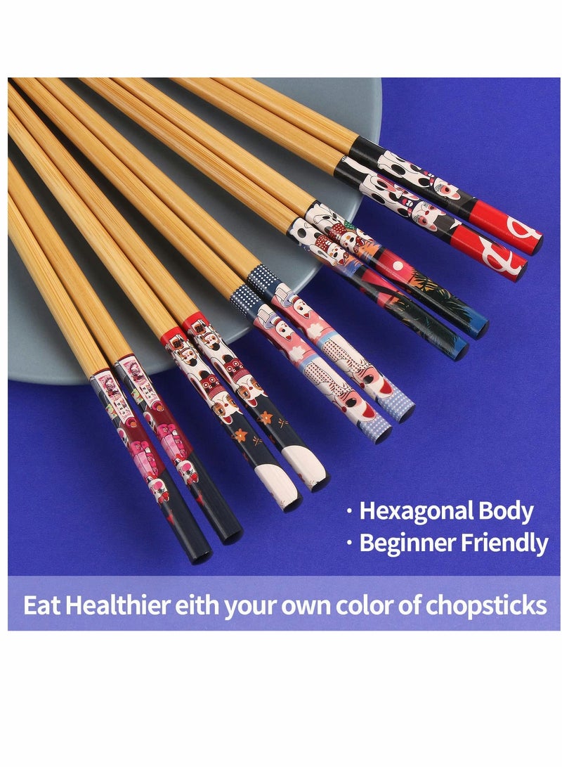 Bamboo Chopsticks Premium 5 Pack Japanese Reusable Chopsticks with Fortune Cat Print Natural Food Grade Chop Sticks for Sushi Asian Dishes - Image 3