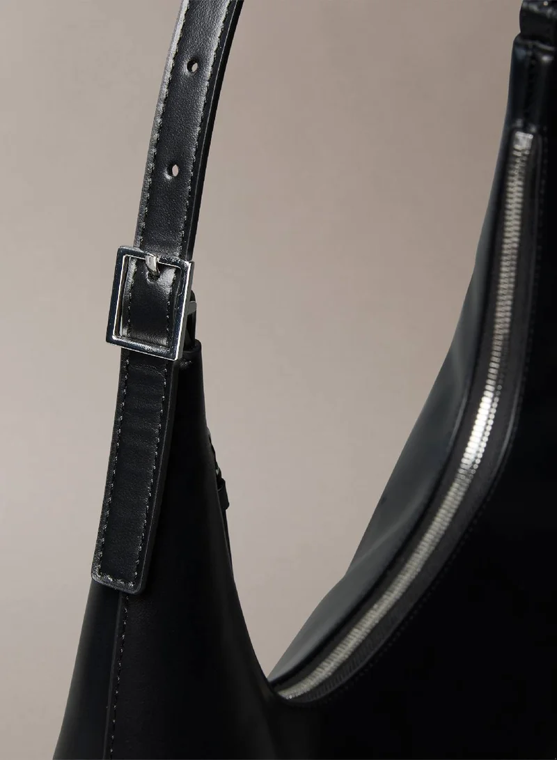 CALVIN KLEIN Monogram Logo Emblem Leather Shoulder Bag