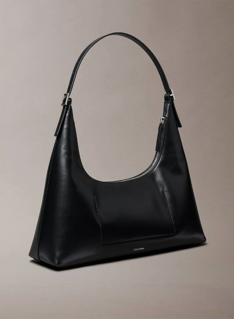 CALVIN KLEIN Monogram Logo Emblem Leather Shoulder Bag