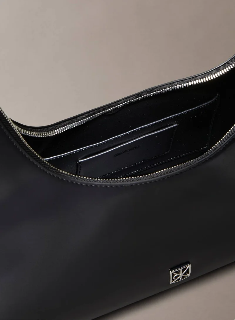 CALVIN KLEIN Monogram Logo Emblem Leather Shoulder Bag