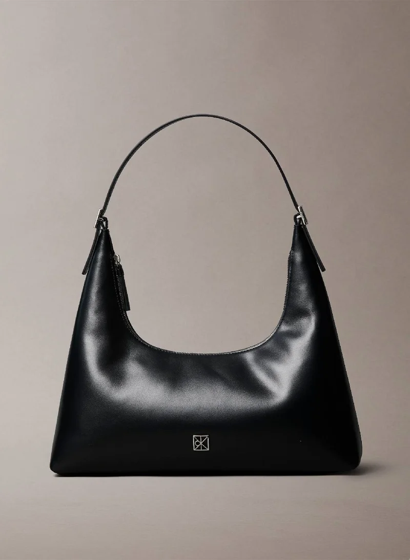 CALVIN KLEIN Monogram Logo Emblem Leather Shoulder Bag