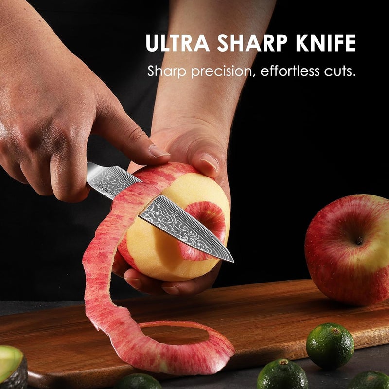 KEEMAKE Kitchen Utility Knife, 5 Inch Chef Knife, 67-Layer Damascus Steel Paring Knife with Ergonomic G10 Handle, Multipurpose Kitchen Knife for Fruit and Vegetable Cutting - Image 4