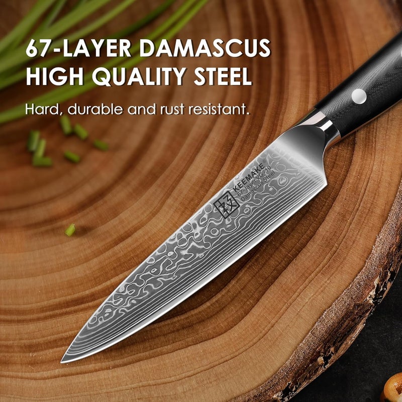 KEEMAKE Kitchen Utility Knife, 5 Inch Chef Knife, 67-Layer Damascus Steel Paring Knife with Ergonomic G10 Handle, Multipurpose Kitchen Knife for Fruit and Vegetable Cutting - Image 3