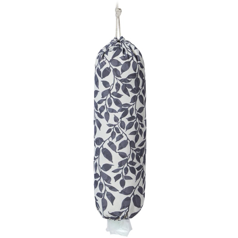 LeCorner Plastic Bag Holder, Reusable Grocery Bag Holder for Plastic Bags Groceries Store, Flower Canvas Trash Plastic Bag Organizer Storage Holders for Home Kitchen Pantry Decor (Black Leaves) - Image 1