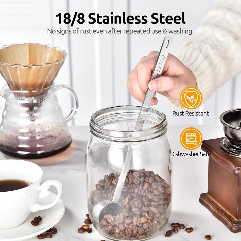U-Taste ملعقة قهوة من الفولاذ المقاوم للصدأ 18/8: ملعقة قياس بمقبض طوله 21.6 سم، مناسبة لقياس القهوة المطحونة، البن، الإسبريسو، السكر، والمساحيق في الحاويات (سعة 1 ملعقة كبيرة/15 مل، لون فضي) - Image 2
